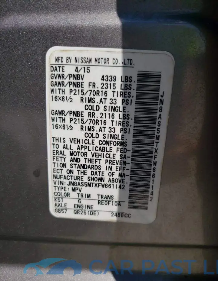 JN8AS5MTXFW661142# 13