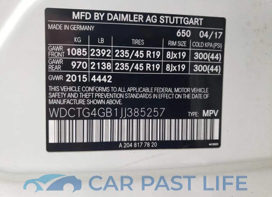 WDCTG4GB1JJ385257# 12