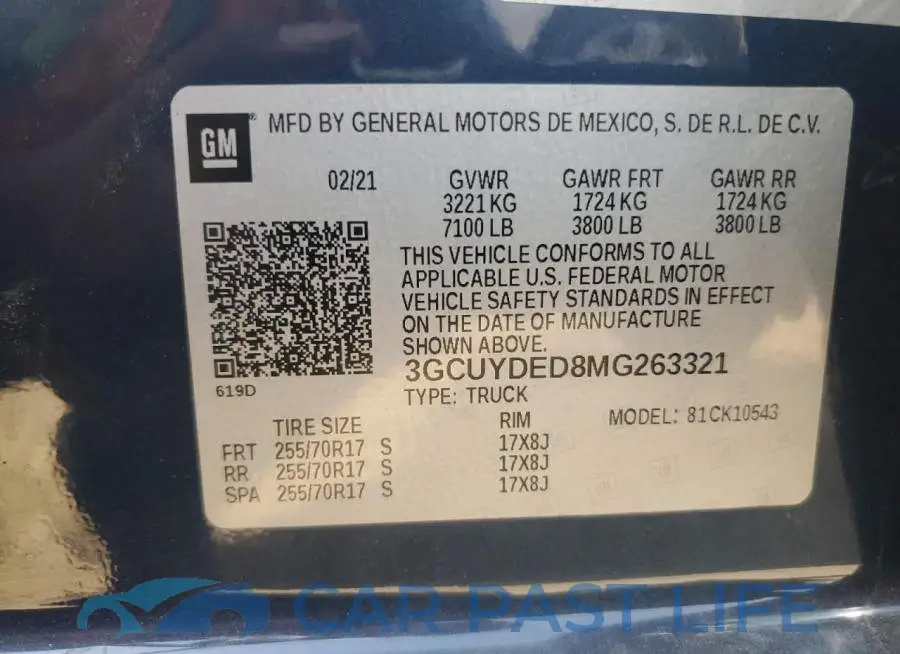 3GCUYDED8MG263321# 12