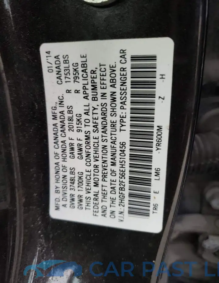 2HGFB2F56EH510456# 12