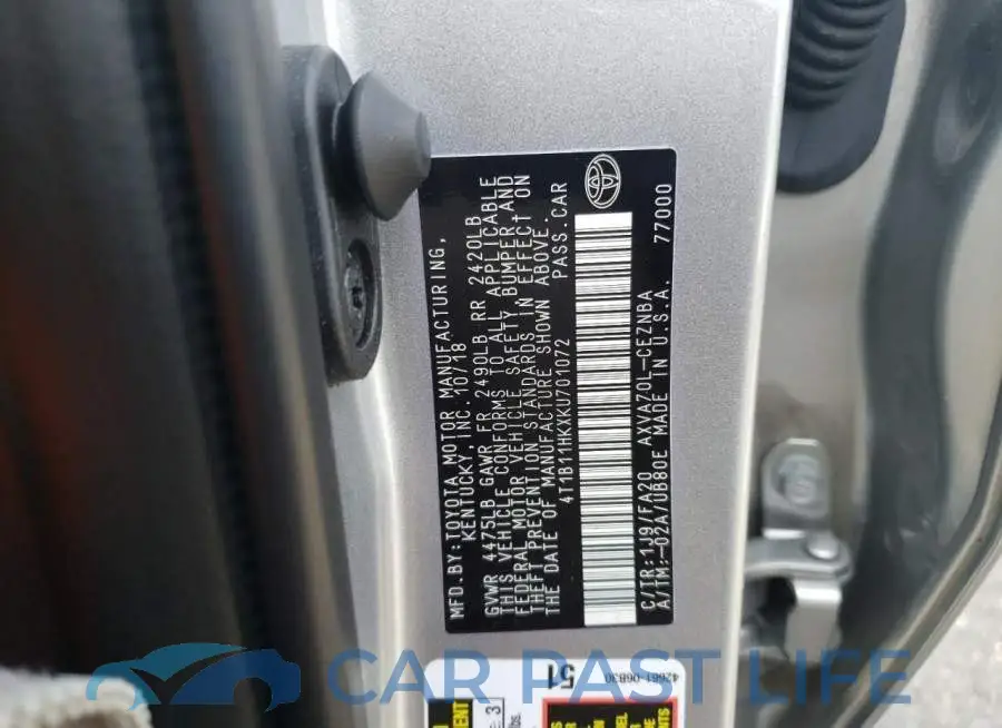 4T1B11HKXKU701072# 12