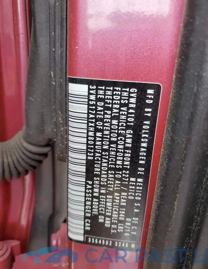 3VW517ATXHM801738# 12