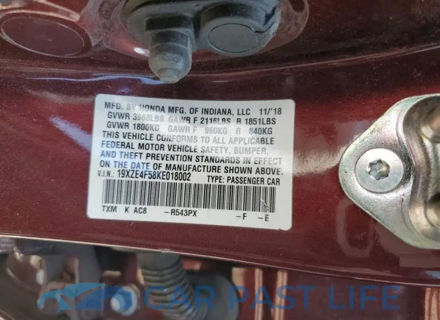 19XZE4F58KE018002# 12
