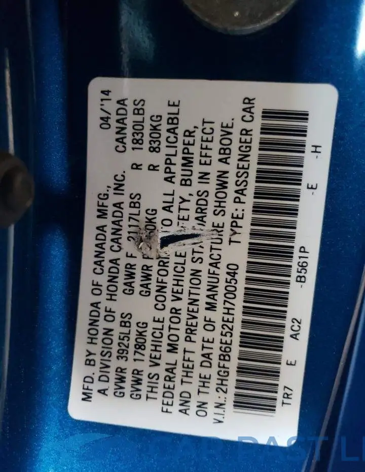 2HGFB6E52EH700540# 12