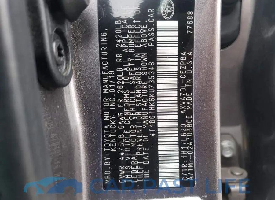4T1B61HK6KU735348# 12