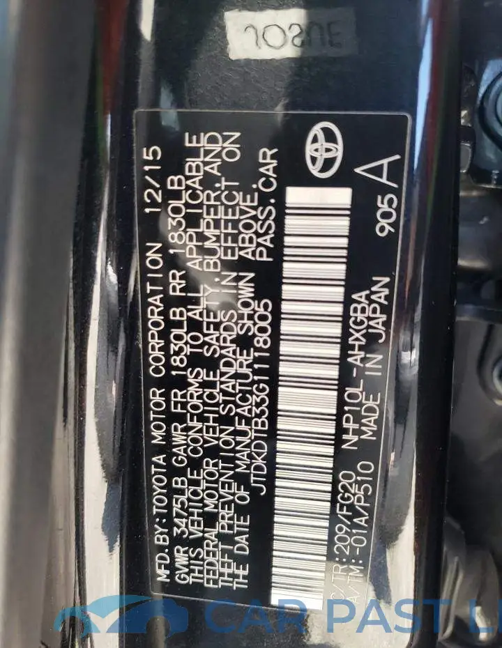 JTDKDTB33G1118005# 12