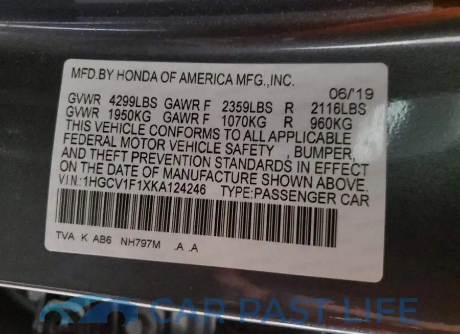 1HGCV1F1XKA124246# 12