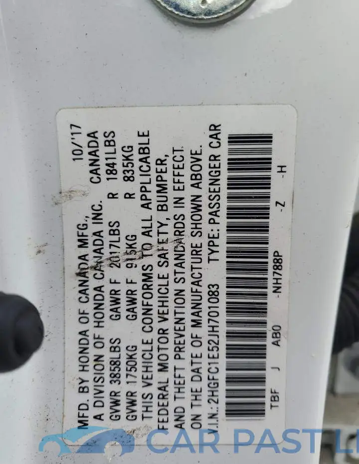 2HGFC1E52JH701083# 12