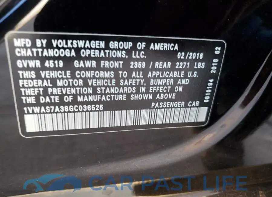 1VWAS7A38GC036525# 13