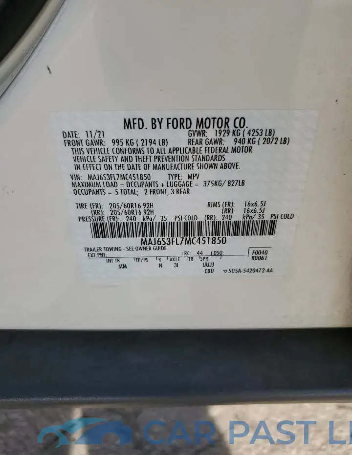 MAJ6S3FL7MC451850# 13