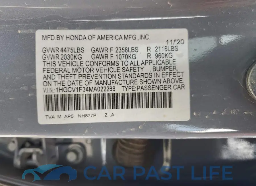 1HGCV1F34MA022266# 12