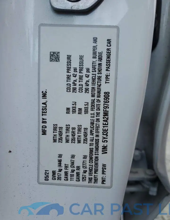 5YJ3E1EA2MF976908# 12