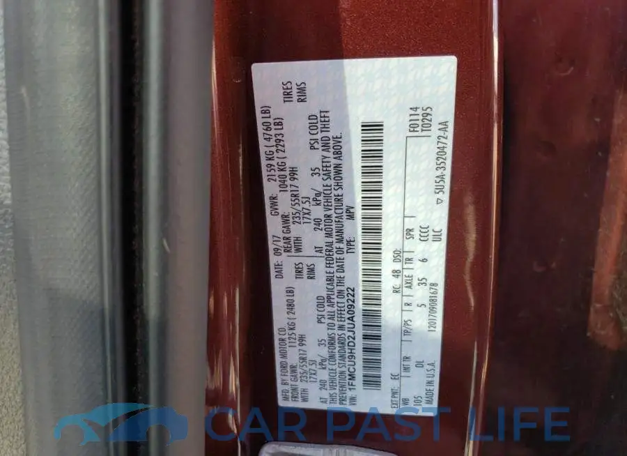 1FMCU9HD2JUA09222# 12