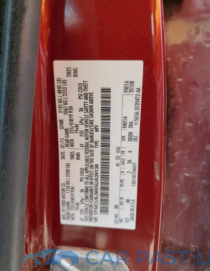 1FMCU9J90GUA39138# 13