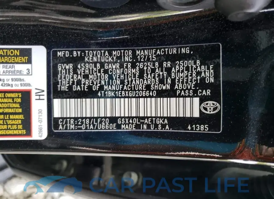 4T1BK1EBXGU206640# 12