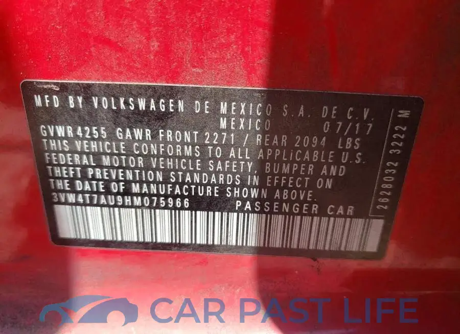 3VW4T7AU9HM075966# 12