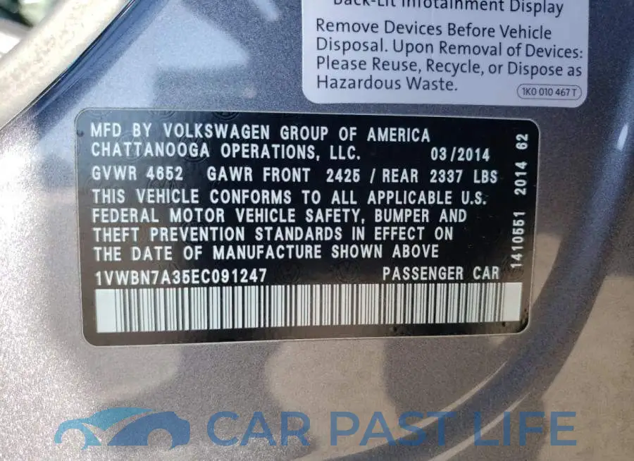 1VWBN7A35EC091247# 12