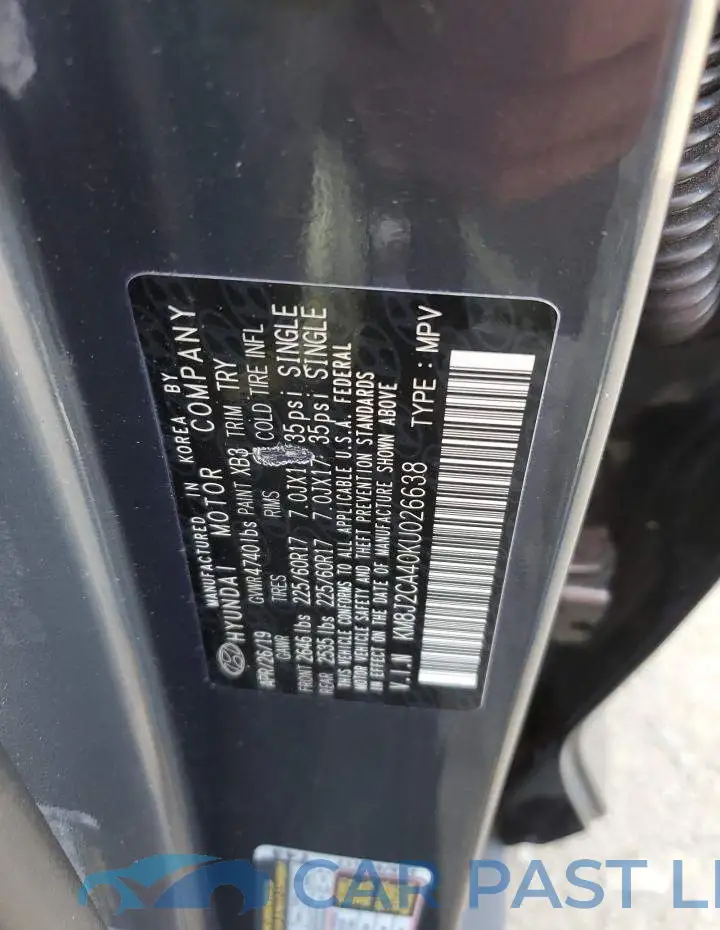KM8J2CA40KU026638# 13