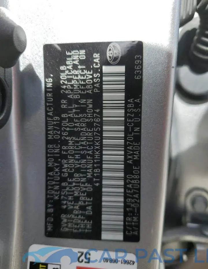4T1B11HKXKU757674# 12