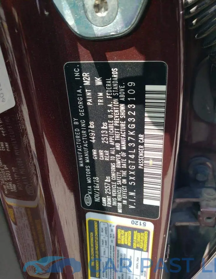 5XXGT4L37KG323109# 12
