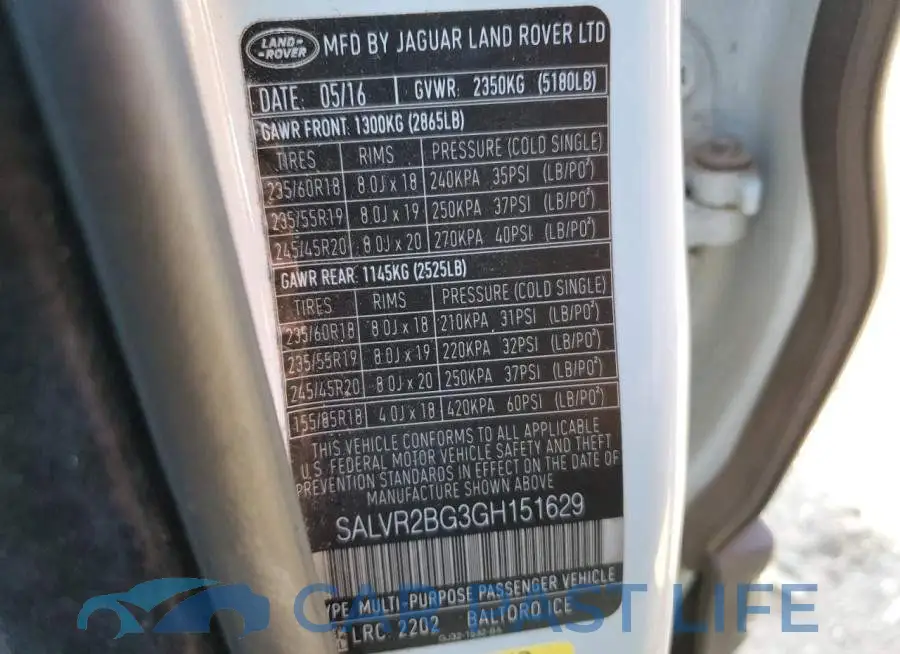 SALVR2BG3GH151629# 12