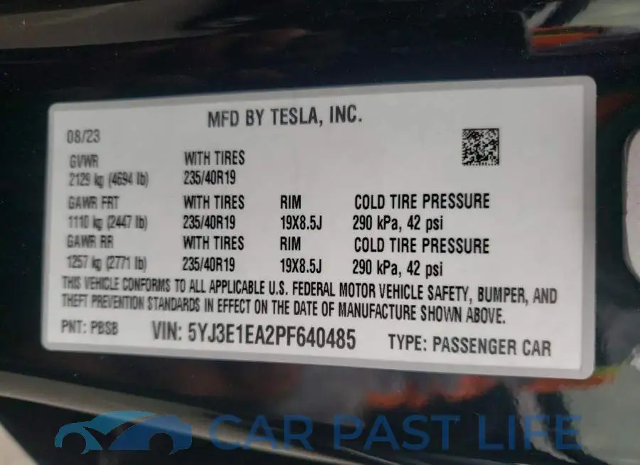 5YJ3E1EA2PF640485# 13