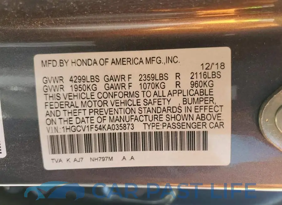 1HGCV1F54KA035873# 12