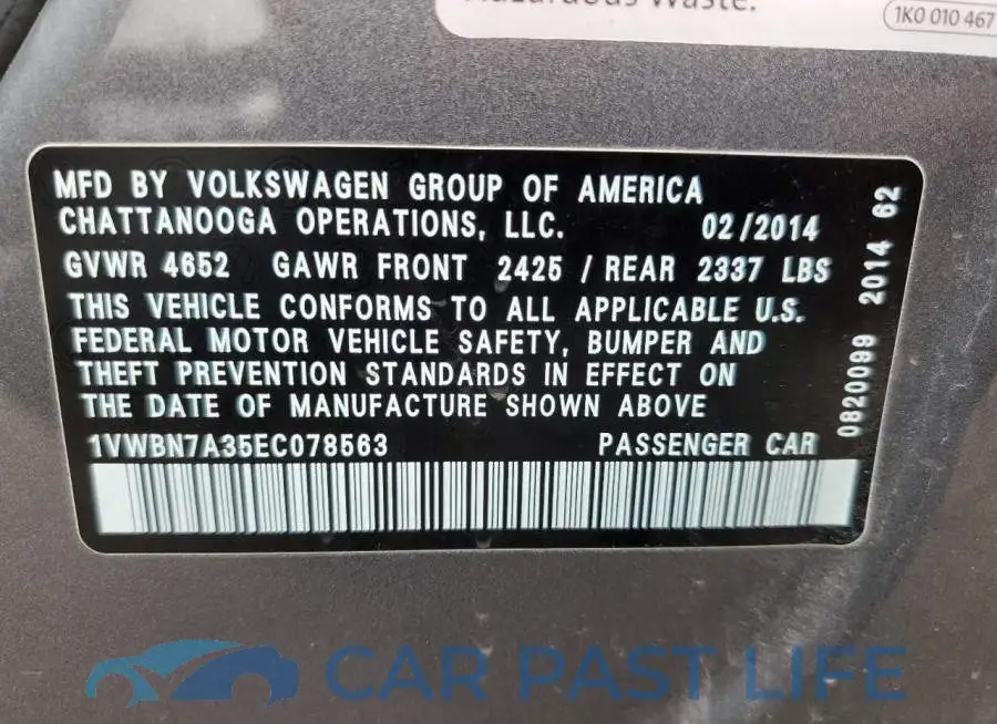 1VWBN7A35EC078563# 12