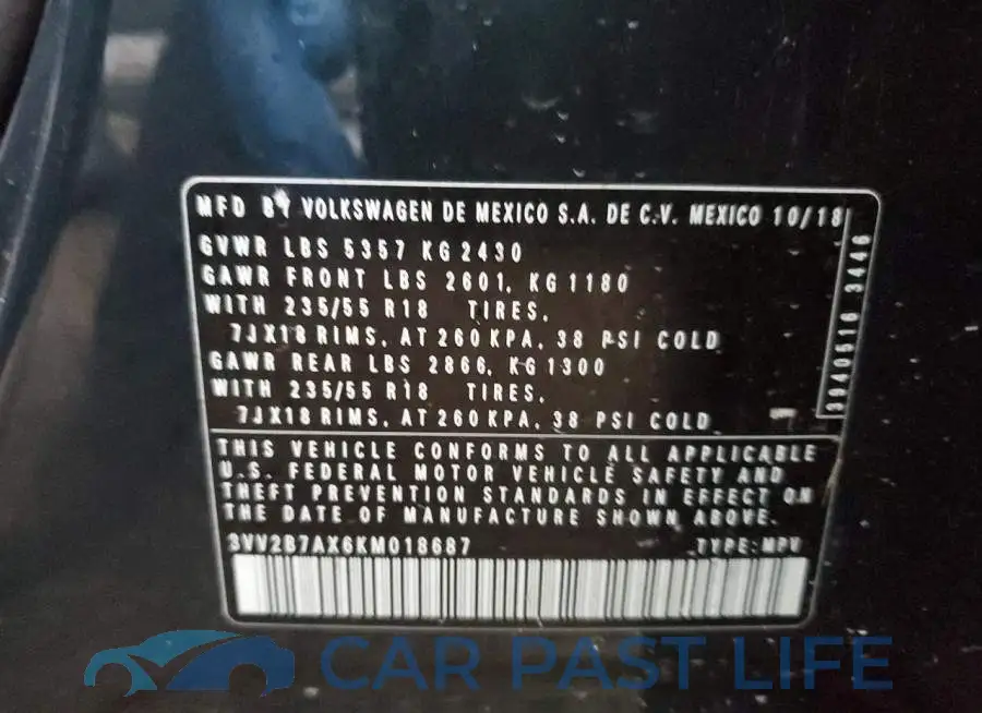 3VV2B7AX6KM018687# 13