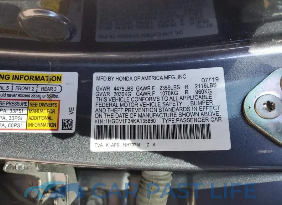 1HGCV1F34KA135860# 12