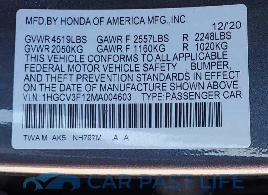 1HGCV3F12MA004603# 12