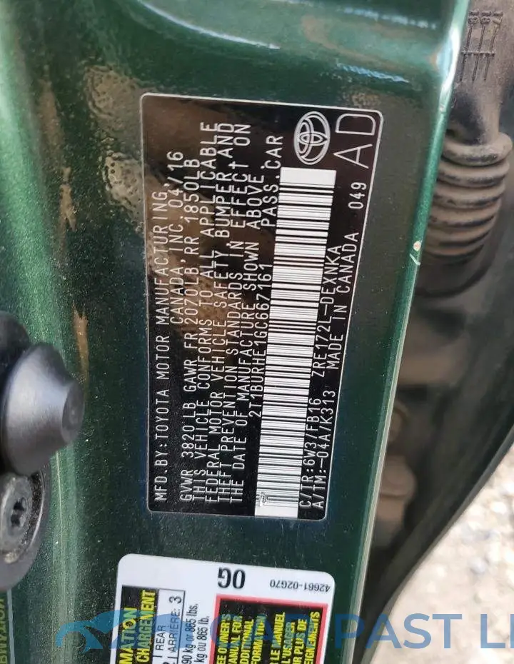 2T1BURHE1GC667161# 13