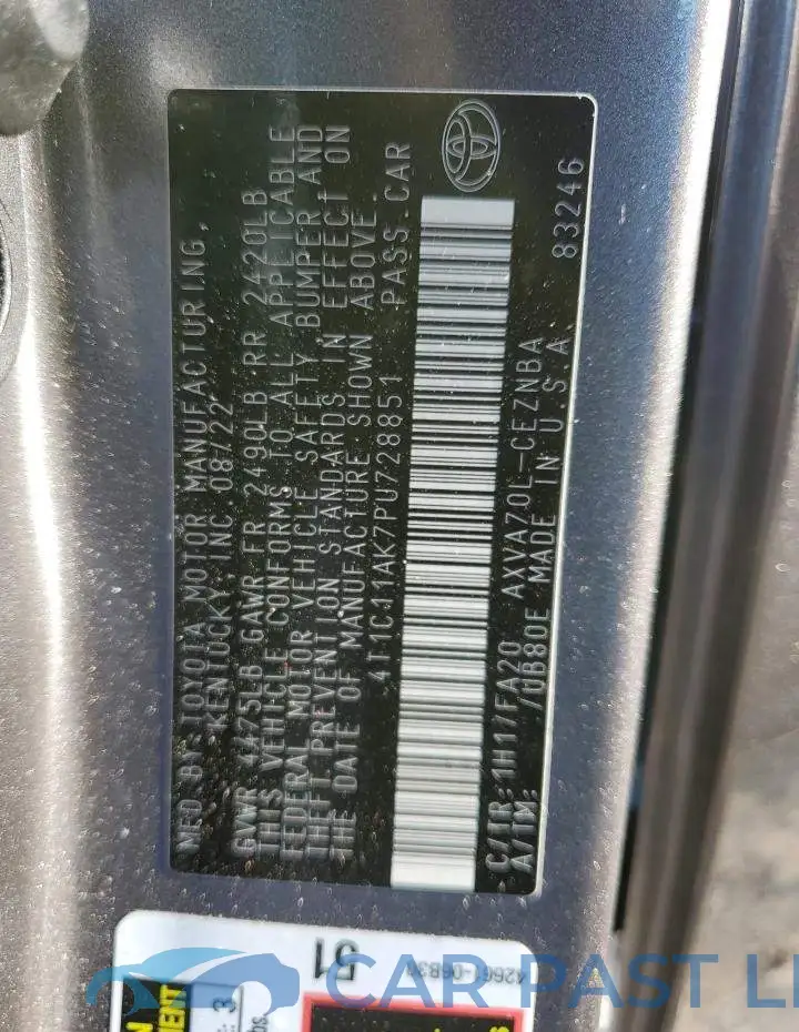 4T1C11AK7PU728851# 12