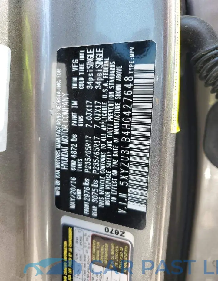 5XYZU3LB4HG427648# 12