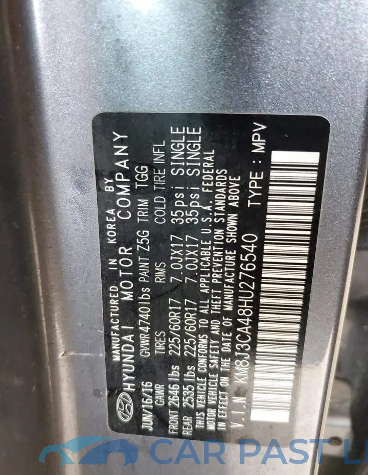 KM8J3CA48HU276540# 12