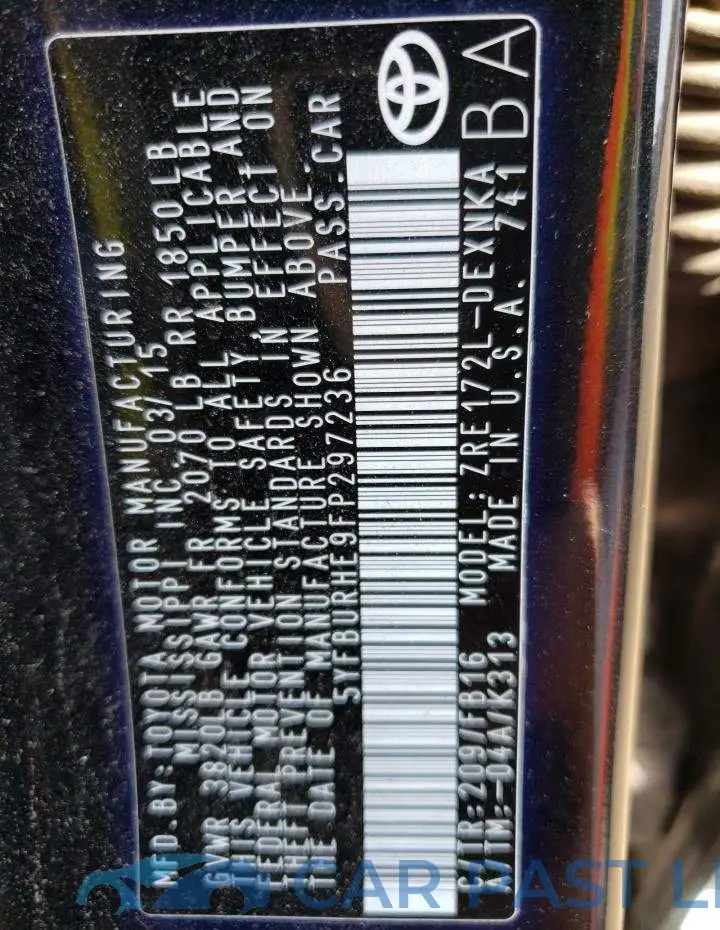 5YFBURHE9FP297236# 12