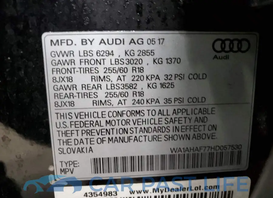 WA1AHAF77HD057530# 12