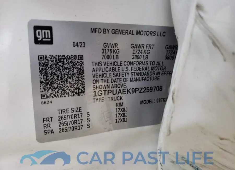1GTPUAEK9PZ259708# 12
