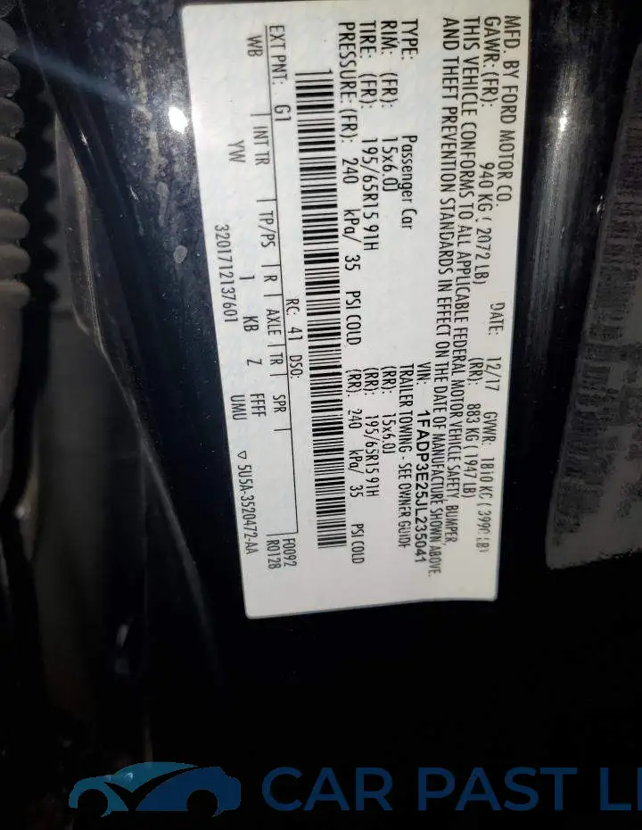 1FADP3E25JL235041# 12
