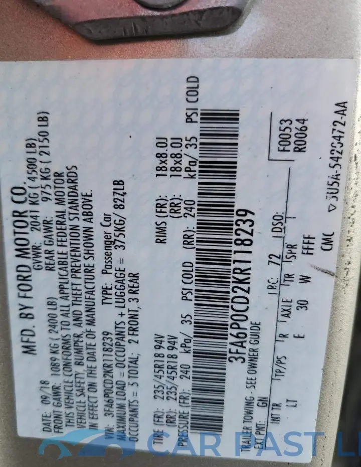 3FA6P0CD2KR118239# 12