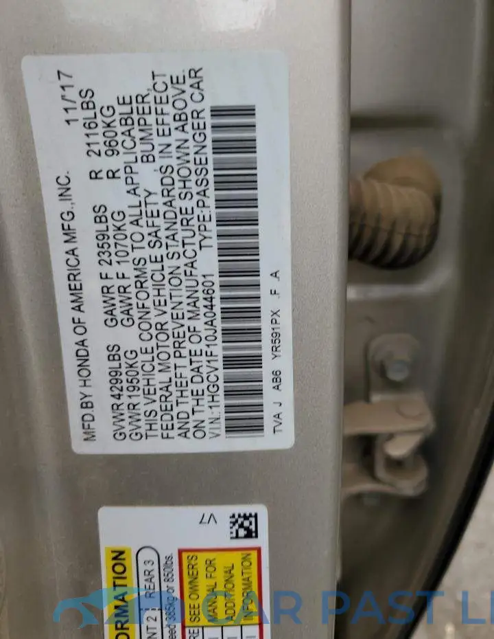 1HGCV1F10JA044601# 12