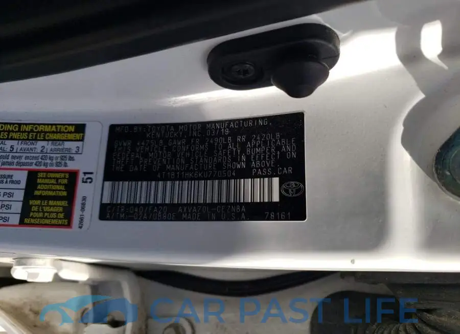 4T1B11HK6KU770504# 12