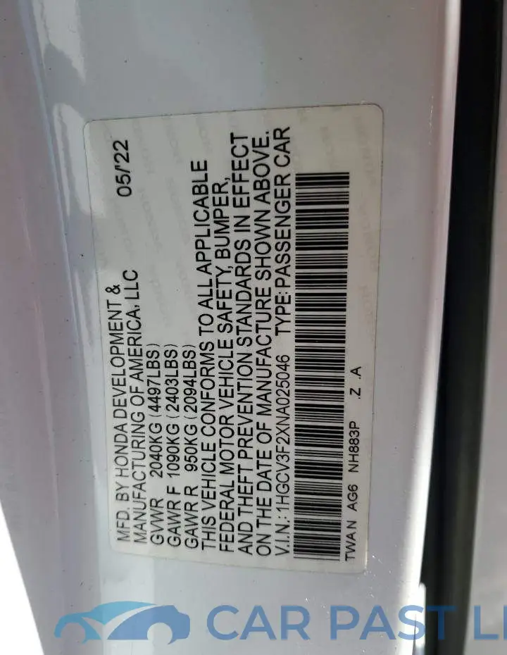 1HGCV3F2XNA025046# 12