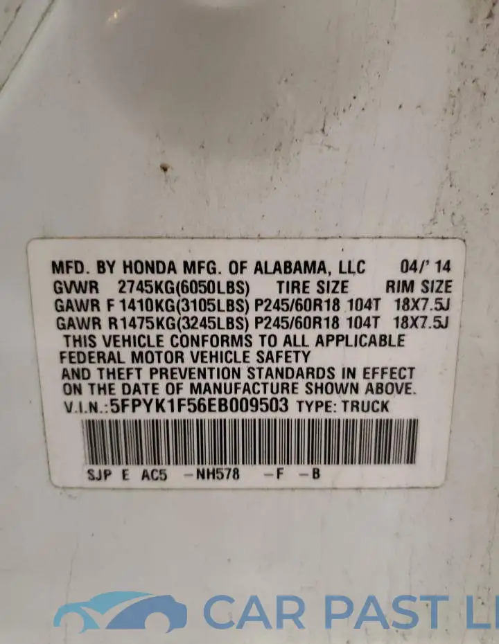 5FPYK1F56EB009503# 13