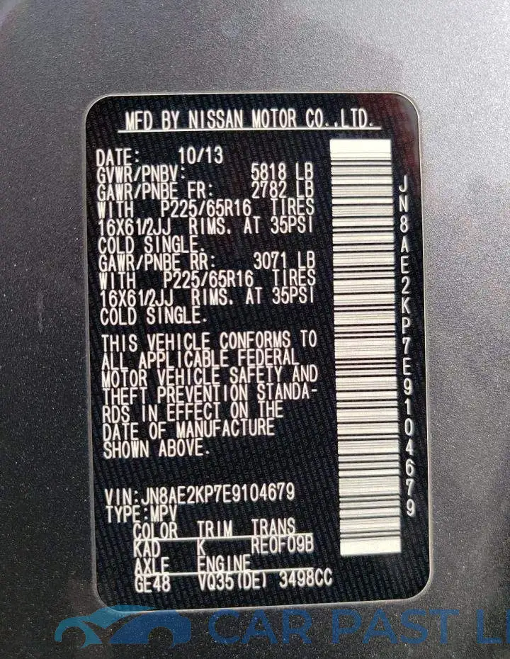 JN8AE2KP7E9104679# 14