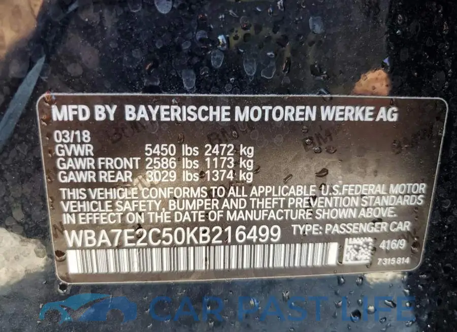 WBA7E2C50KB216499# 12