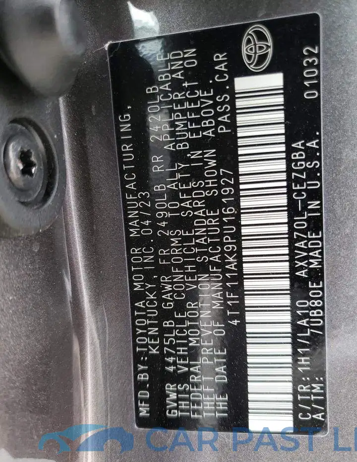 4T1F11AK9PU161927# 12