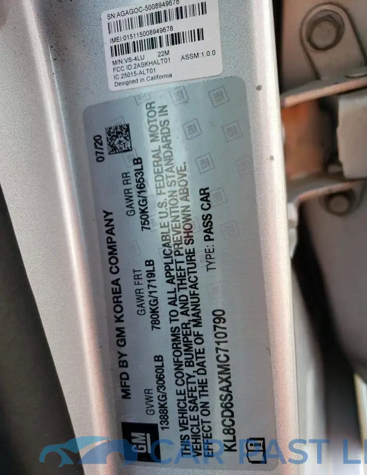 KL8CD6SAXMC710790# 12