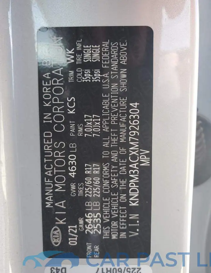 KNDPM3ACXM7926304# 12