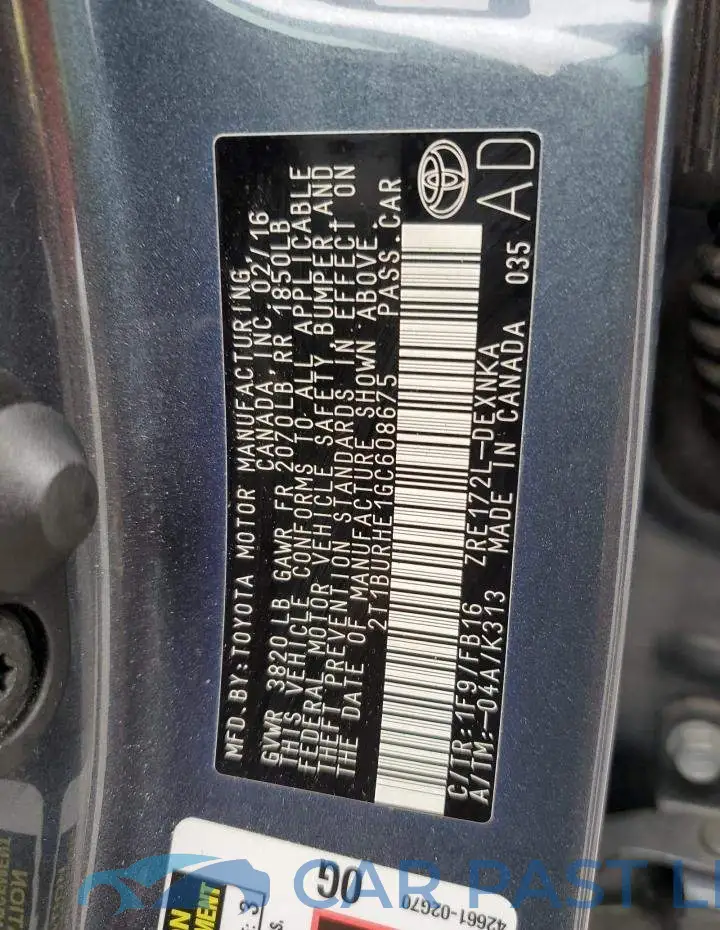 2T1BURHE1GC608675# 12